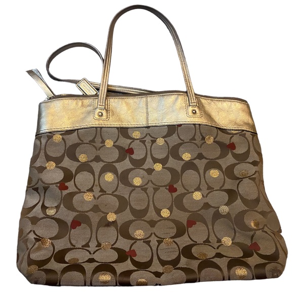Coach purse, gold with hearts - Picture 2 of 7